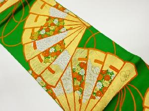 檜扇に菊唐草・古典柄模様織出し袋帯